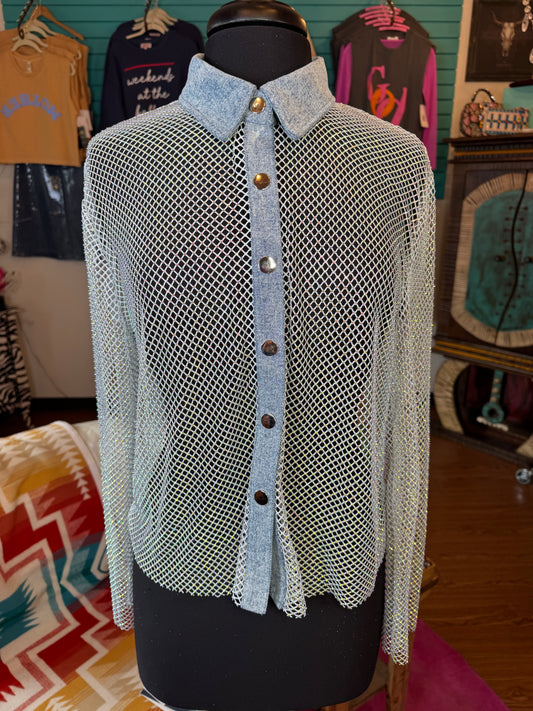 Long Sleeve Sparkly Mesh Shirt