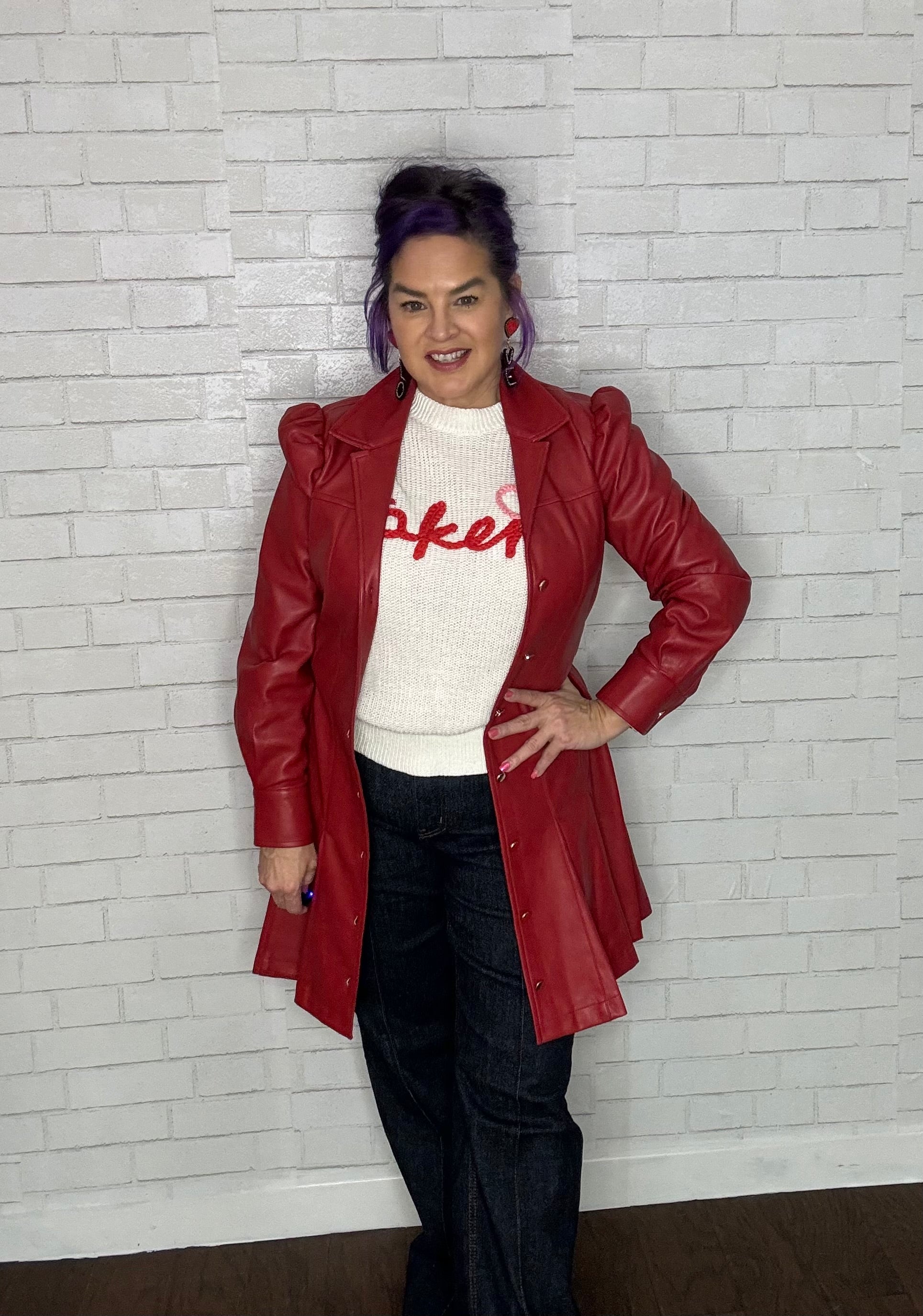 Faux Leather Belted Dress or Jacket The Sparkling Spur Faux Leather Belted Dress or Jacket The Sparkling Spur