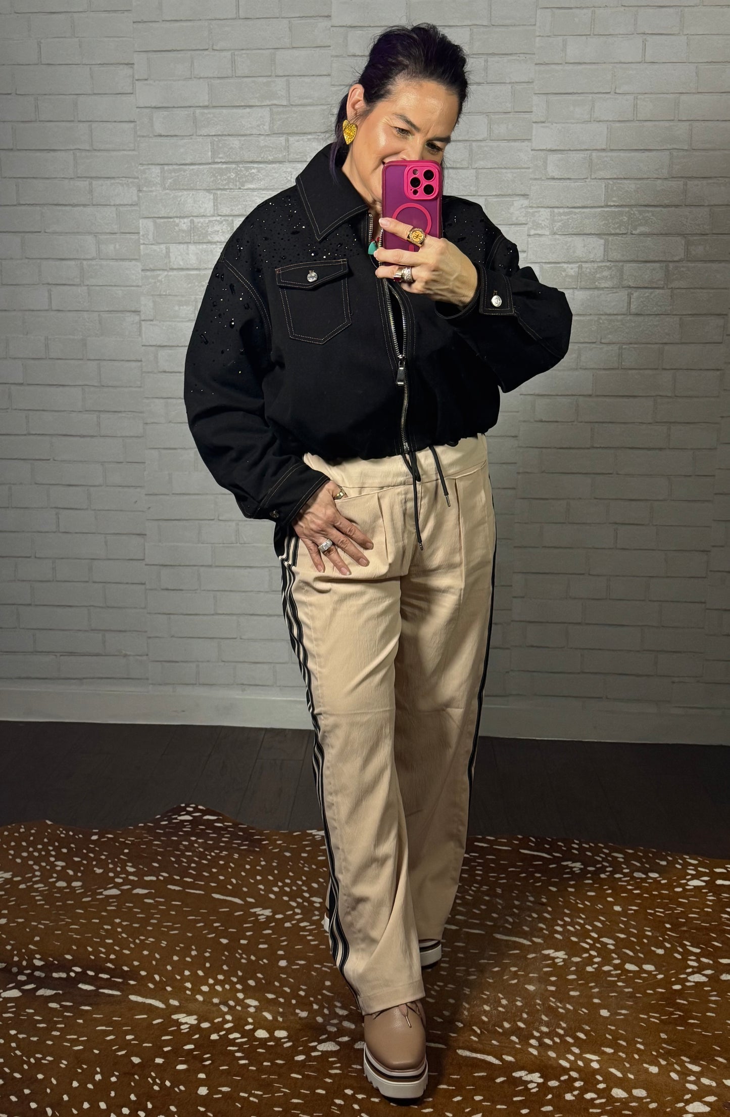 SAFINA-BLACK EMBELLISHED DENIM JACKET