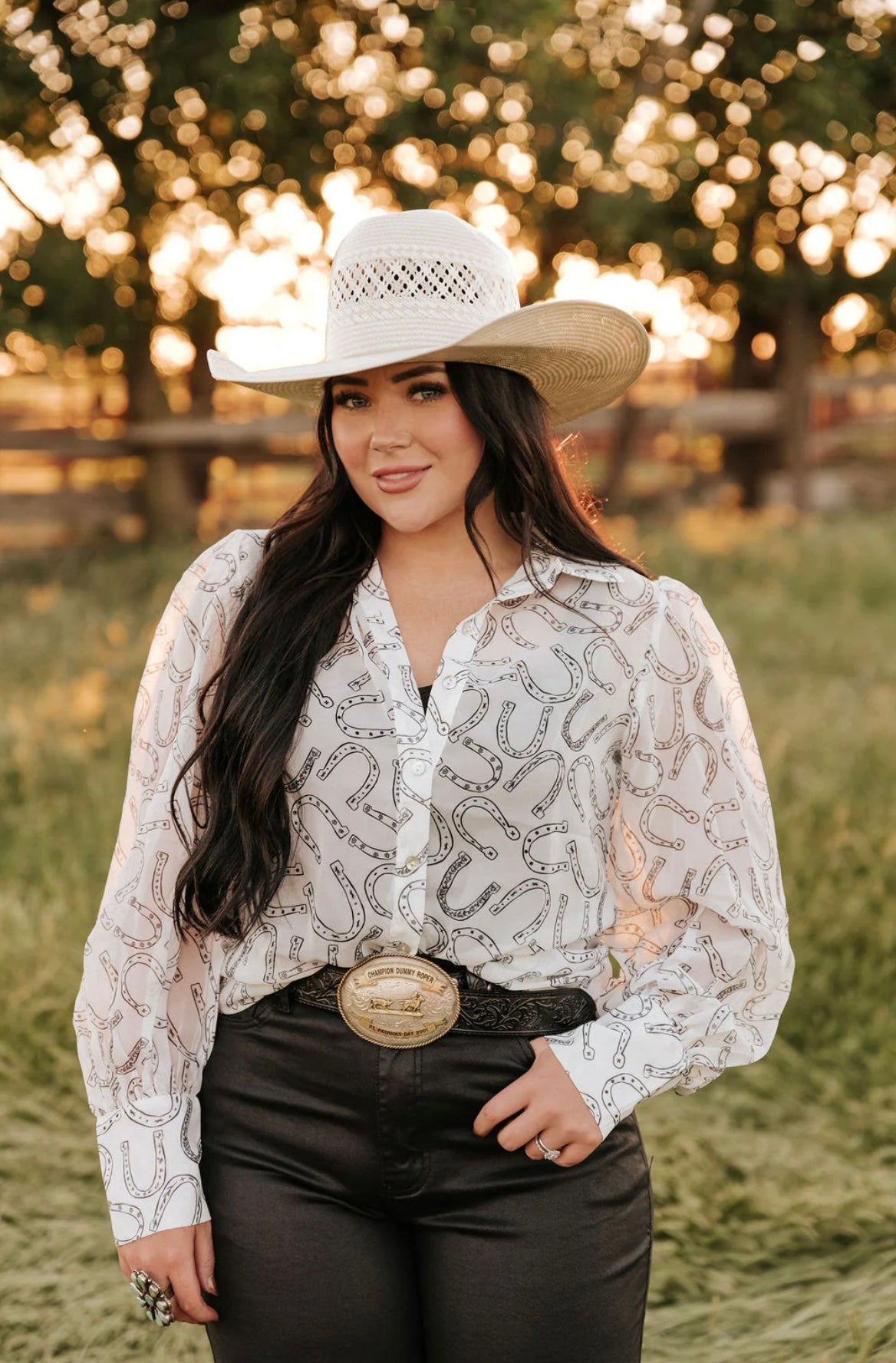 Sheer Chiffon Horseshoe Print Blouse