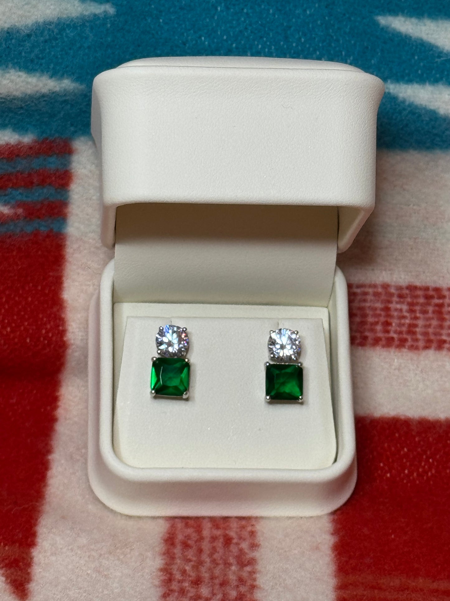 CZ Diamond & Emerald Earrings