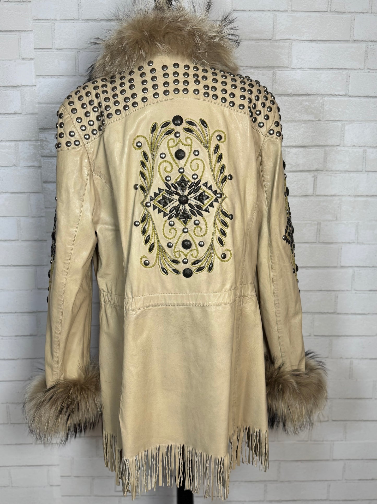 Pepi Beige Leather Studs & Fur Jacket