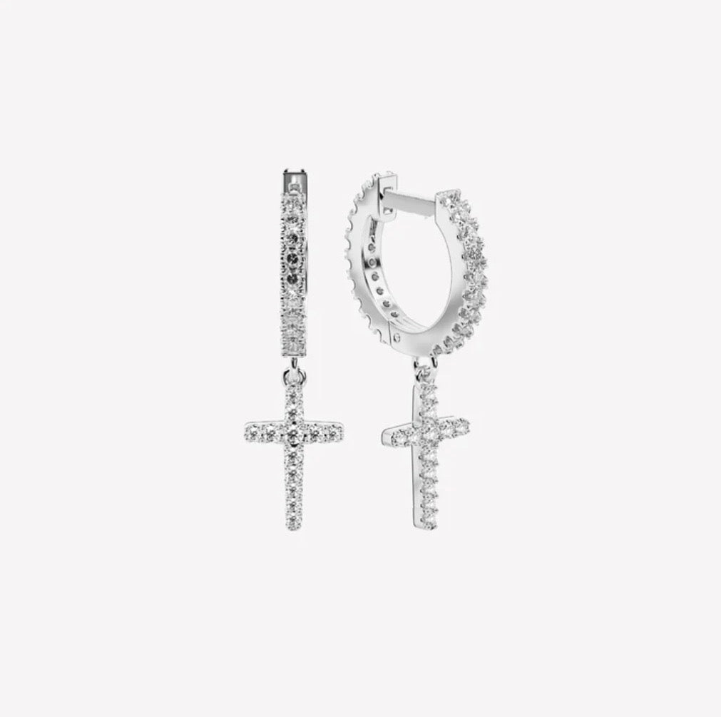 LUMINOUS PAVÉ CROSS HUGGIE HOOP EARRINGS