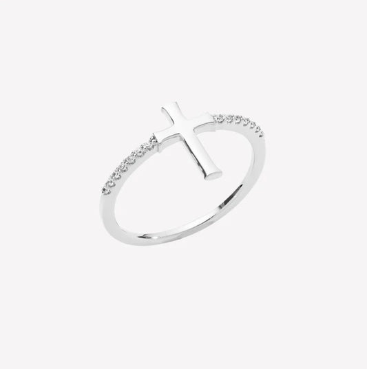 LUMINOUS CROSS PAVÉ RING