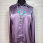 Lilac Soft Satin Pullover Button Up