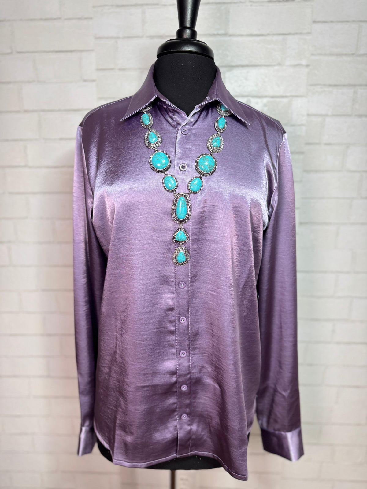 Lilac Soft Satin Pullover Button Up