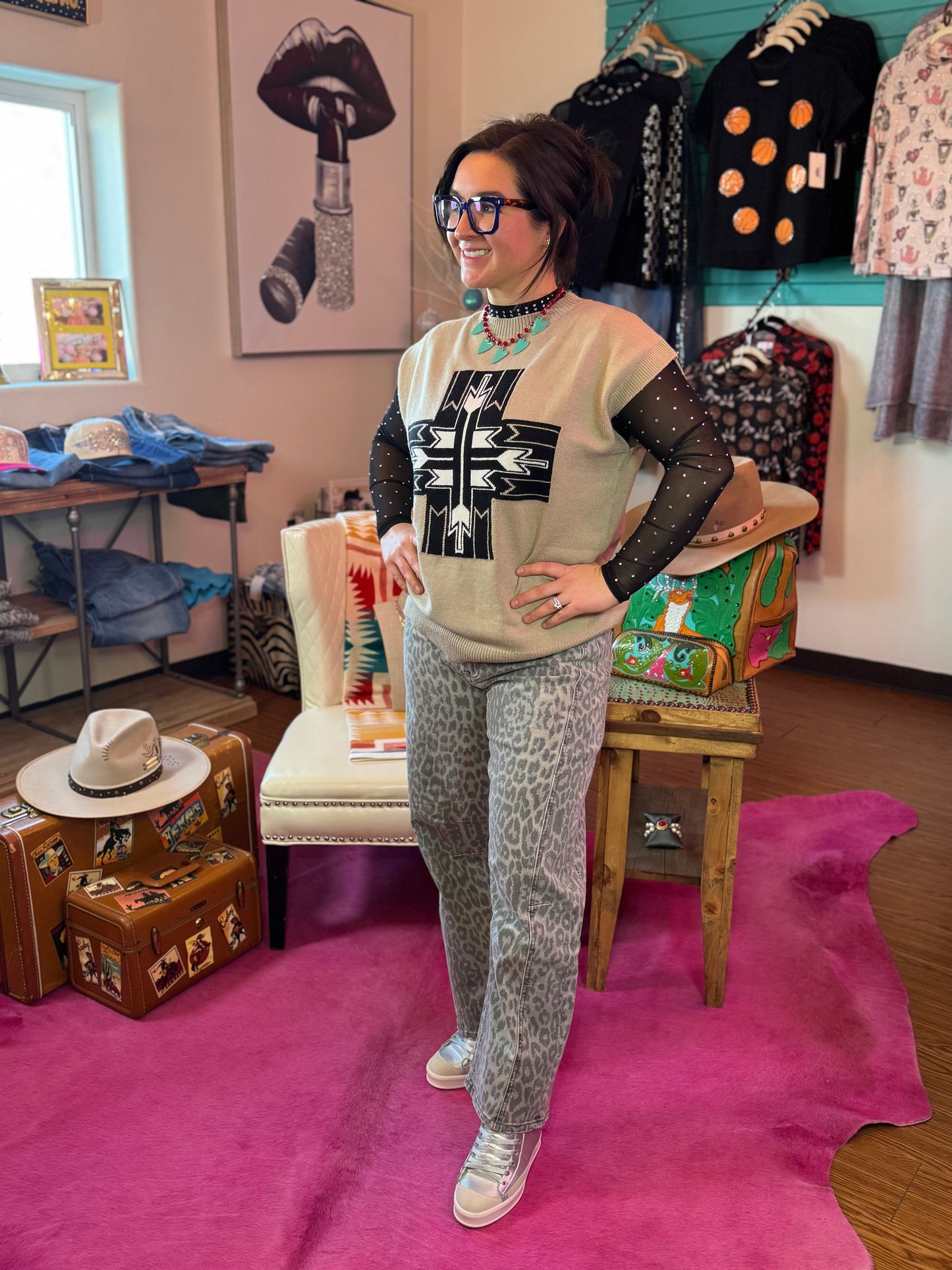 Santa Fe Cross Western Sweater Vest Top
