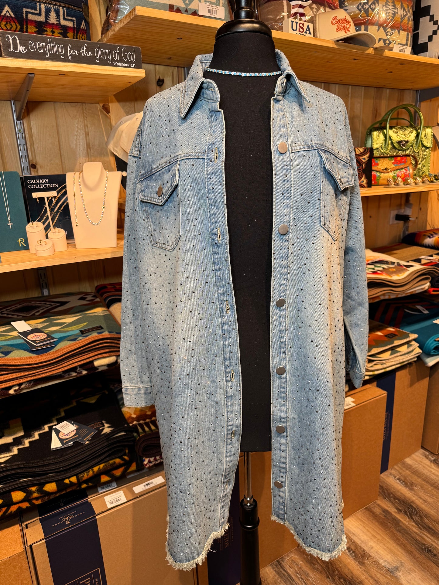 Long Denim Sparkly Jacket