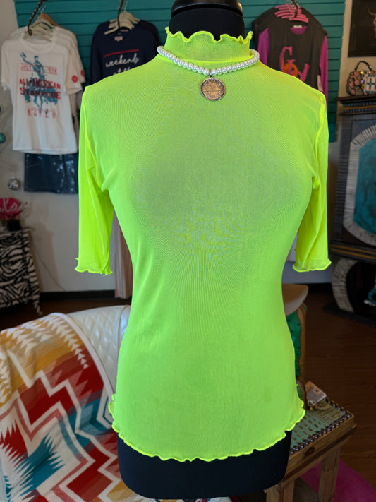 Neon Line Short Sleeve Mesh Top