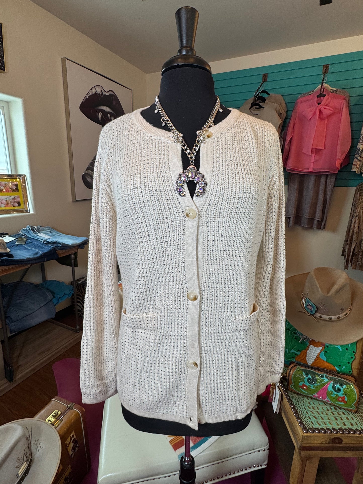 Stone All Over Button Down Cardi Sweater