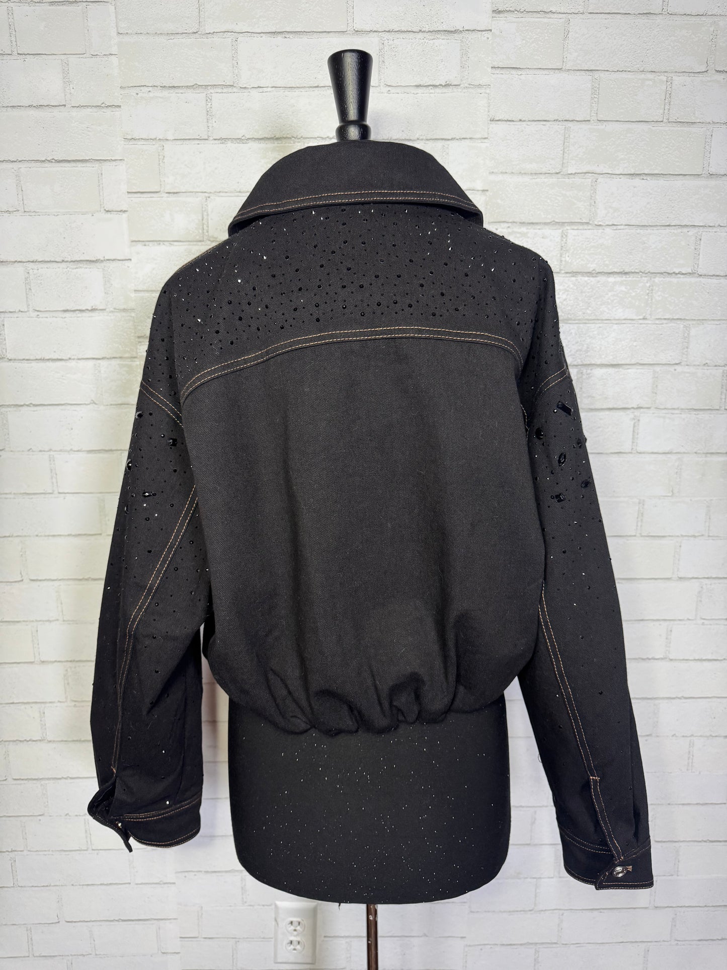 SAFINA-BLACK EMBELLISHED DENIM JACKET
