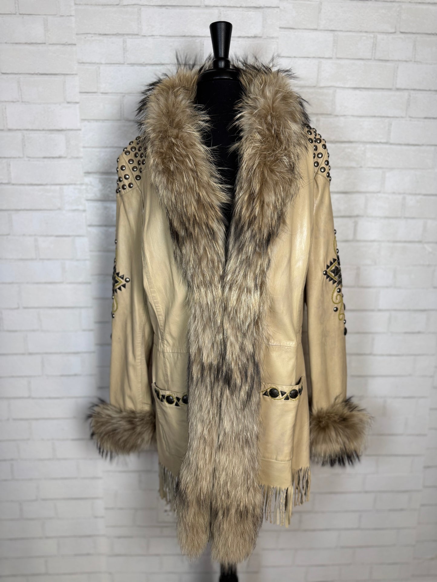 Pepi Beige Leather Studs & Fur Jacket