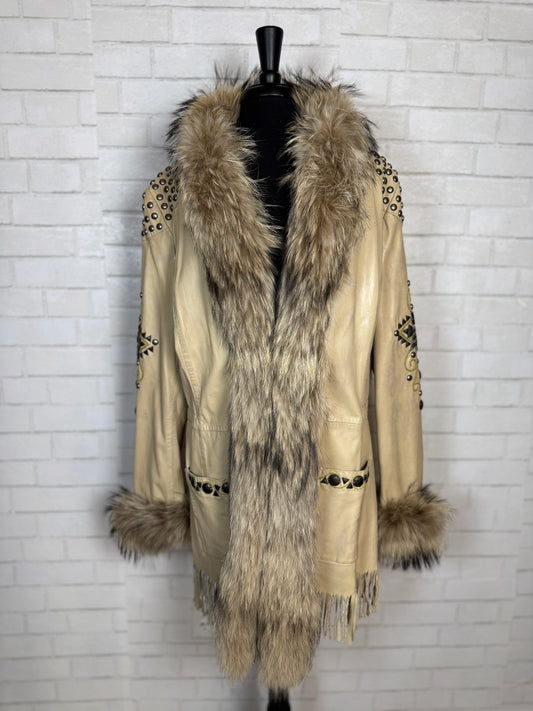 Pepi Beige Leather Studs & Fur Jacket