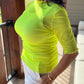 Neon Line Short Sleeve Mesh Top