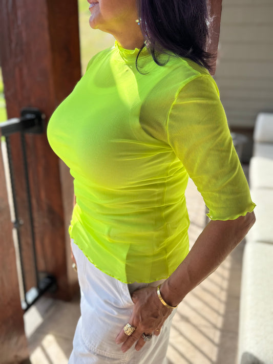 Neon Line Short Sleeve Mesh Top