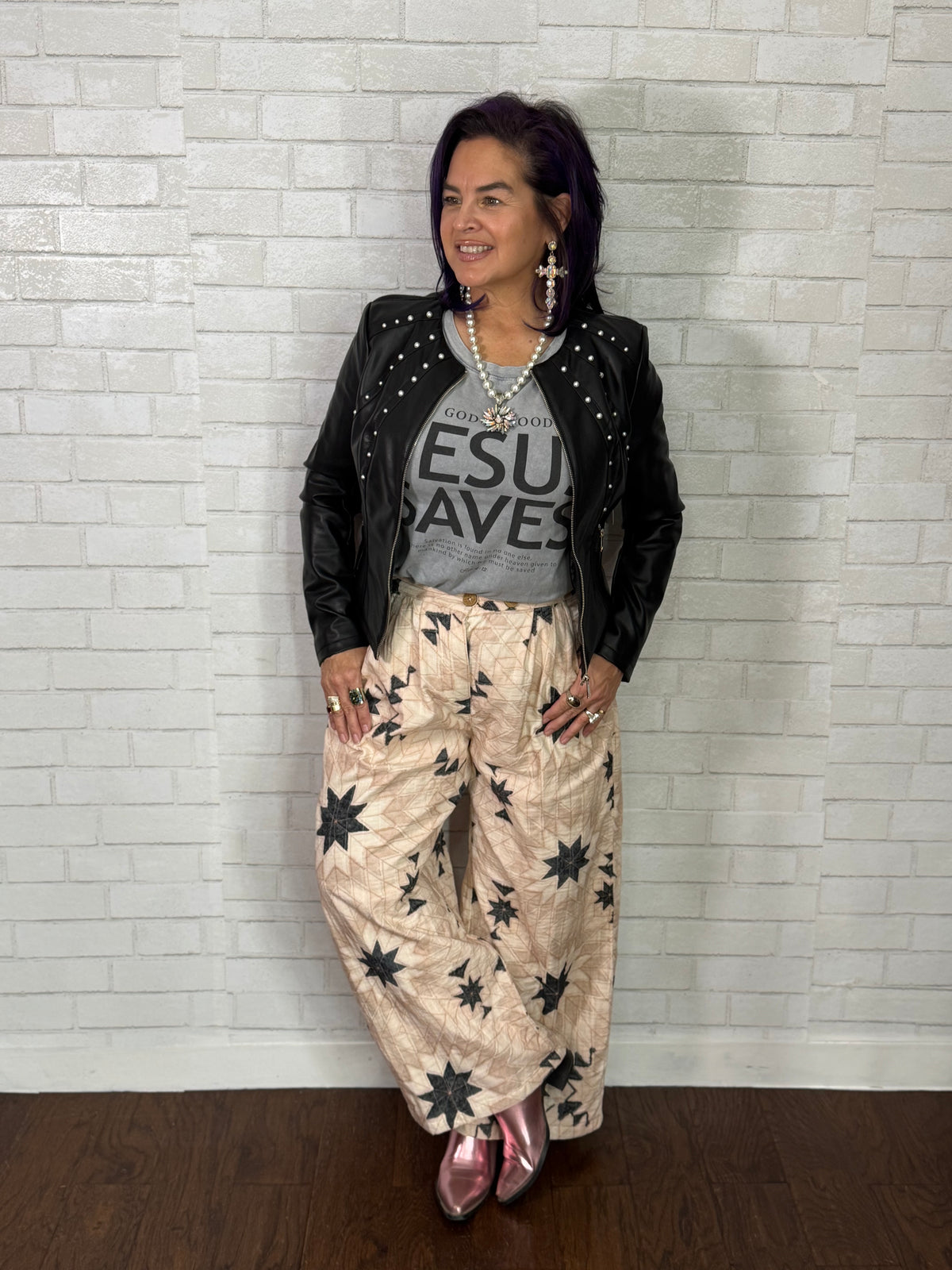 Geometric Star Wide Leg Pants