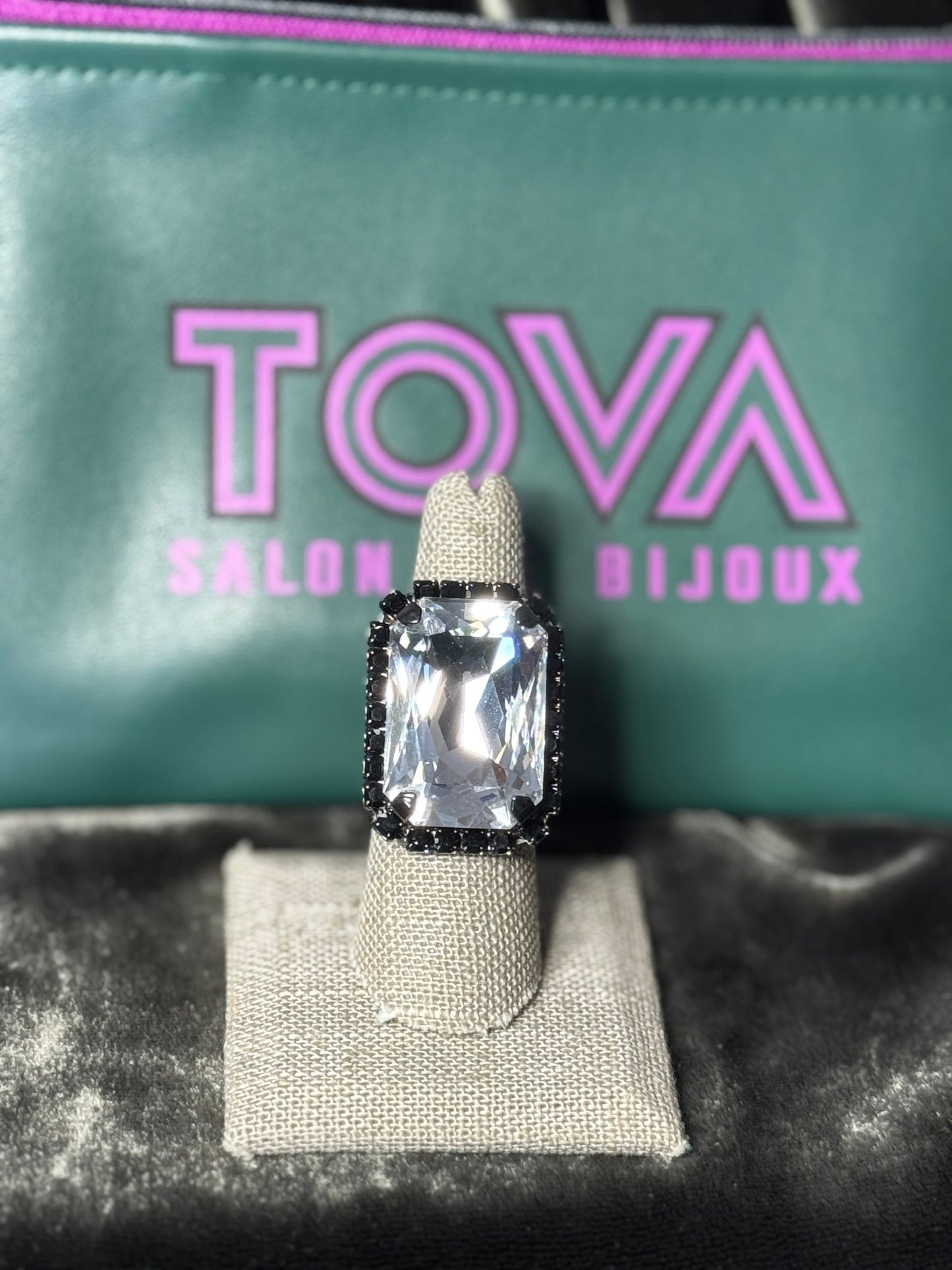 Mini Soleil Ring w/trim in Gunmetal/Clear Crystal