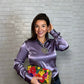 Lilac Soft Satin Pullover Button Up