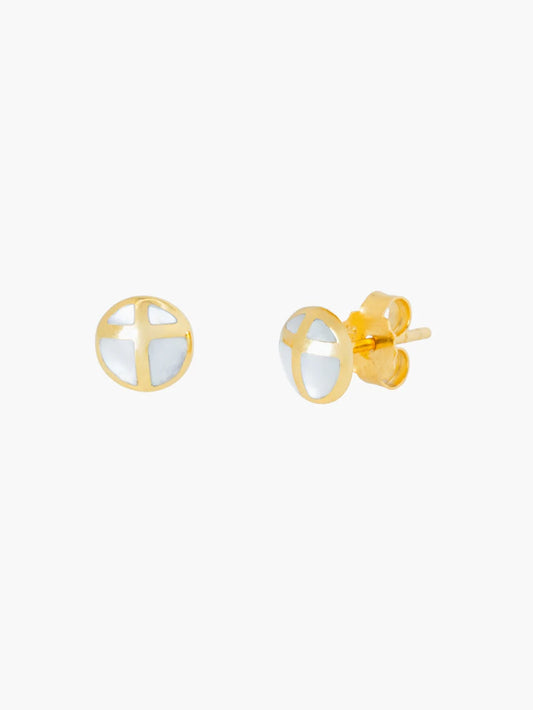 Mother of Pearl Cross Dome Stud Earrings