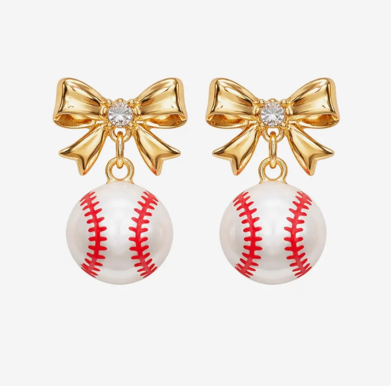Baseball Pearl Earrings w/Bow