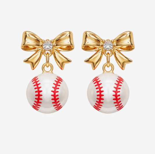 Baseball Pearl Earrings w/Bow
