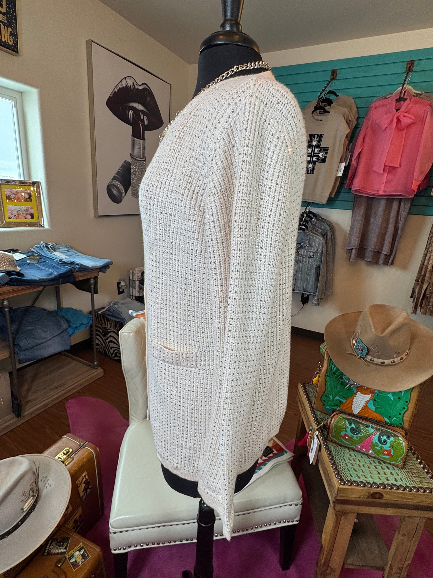 Stone All Over Button Down Cardi Sweater