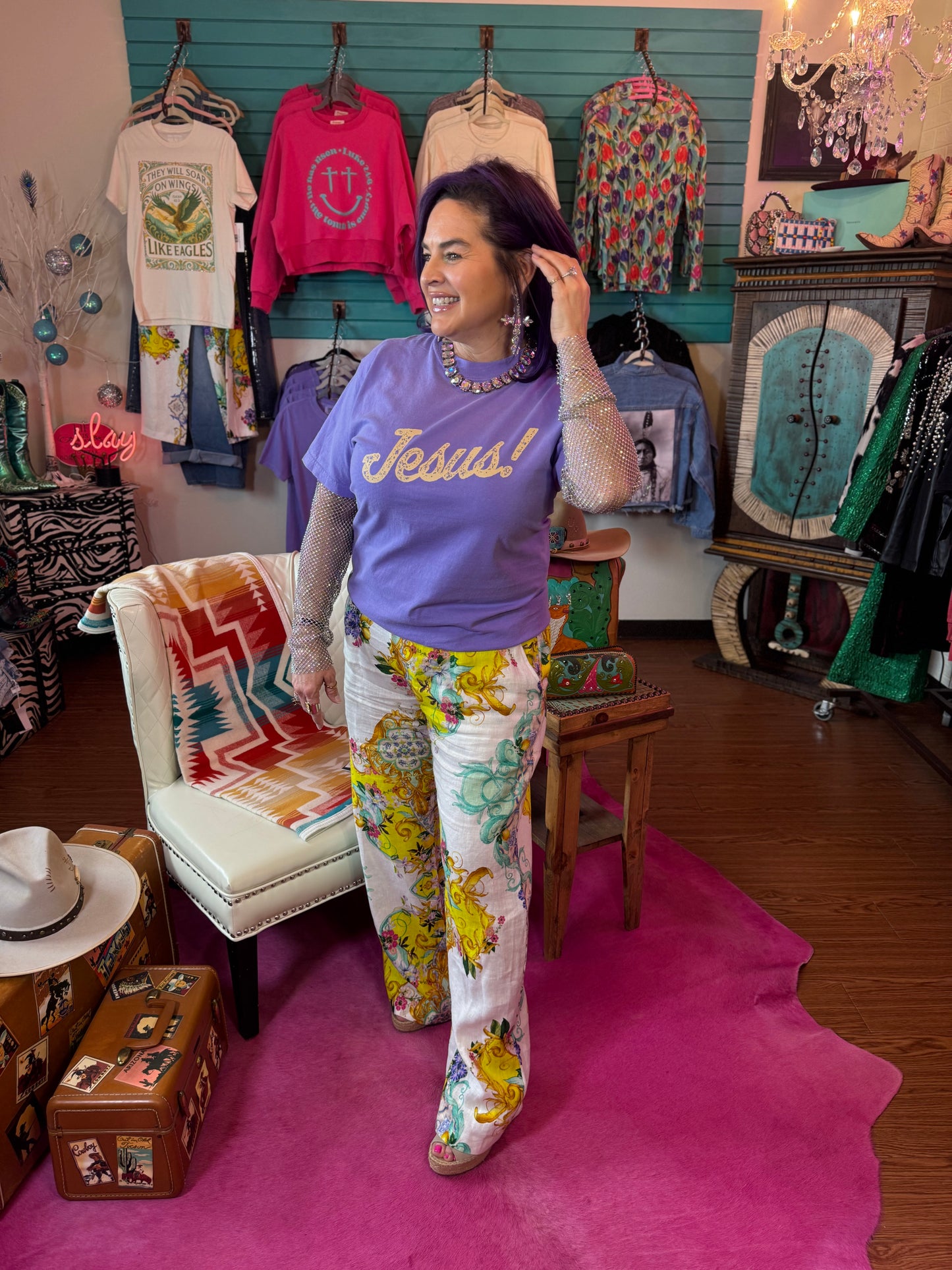 Tapestry Print Blend Pants