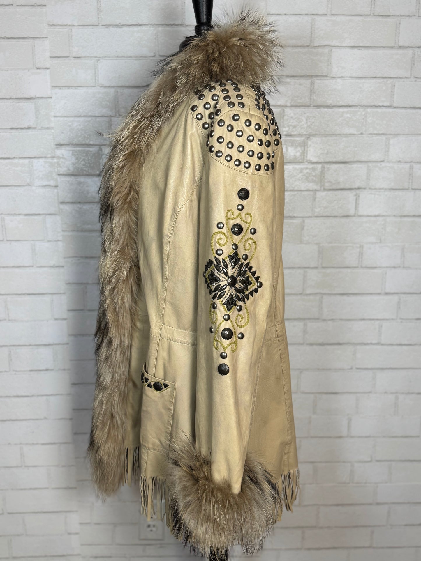 Pepi Beige Leather Studs & Fur Jacket