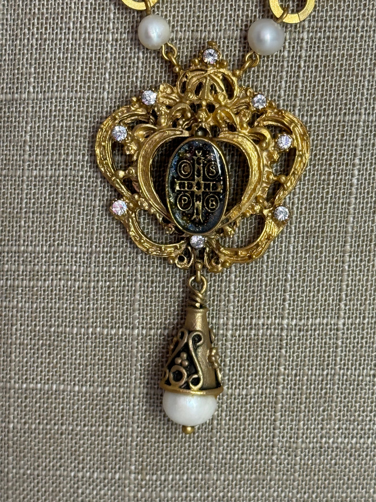 St. Benedict Pearl Crown Necklace