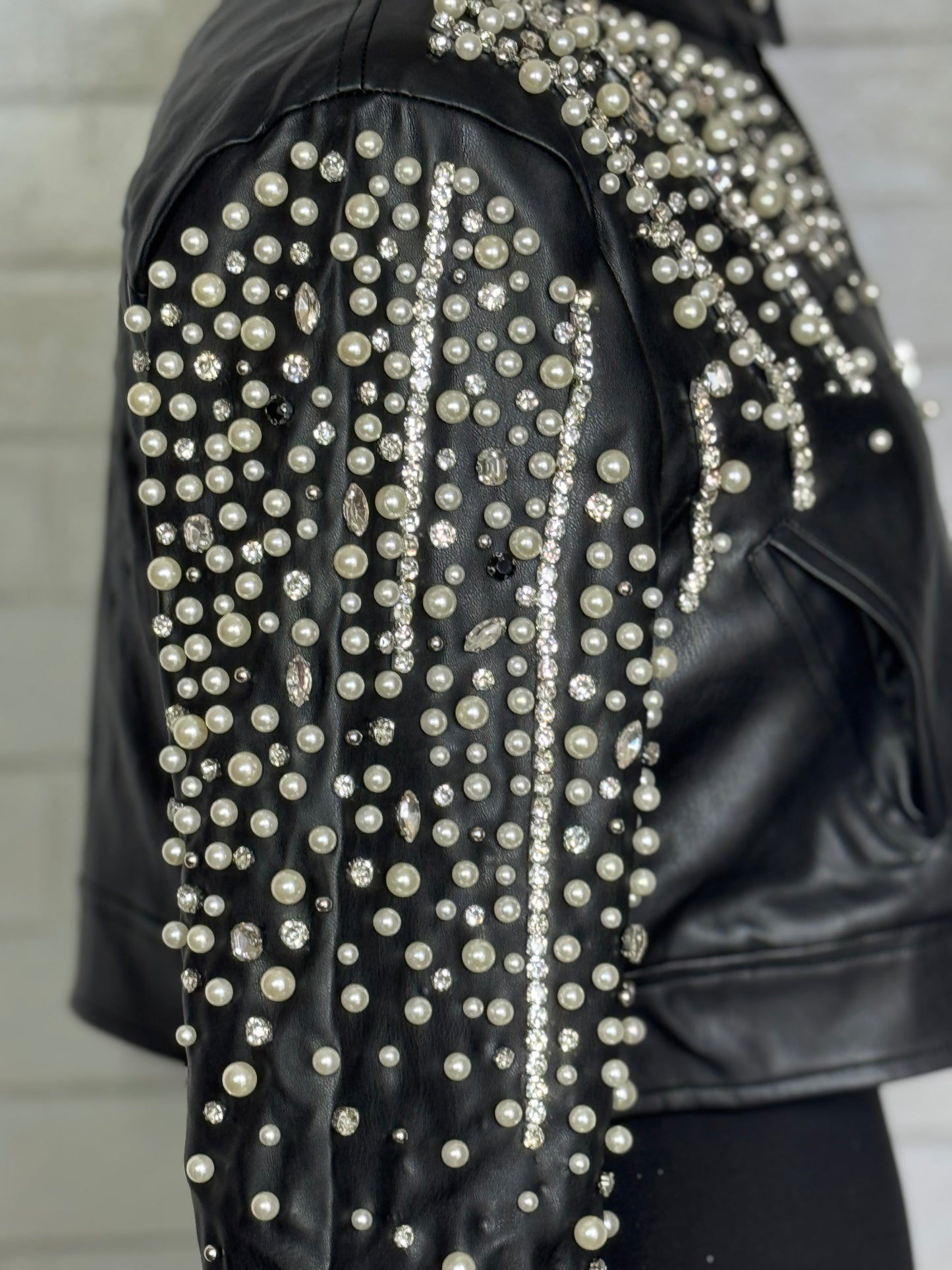 Pearls & Rhinestone Crop Jacket
