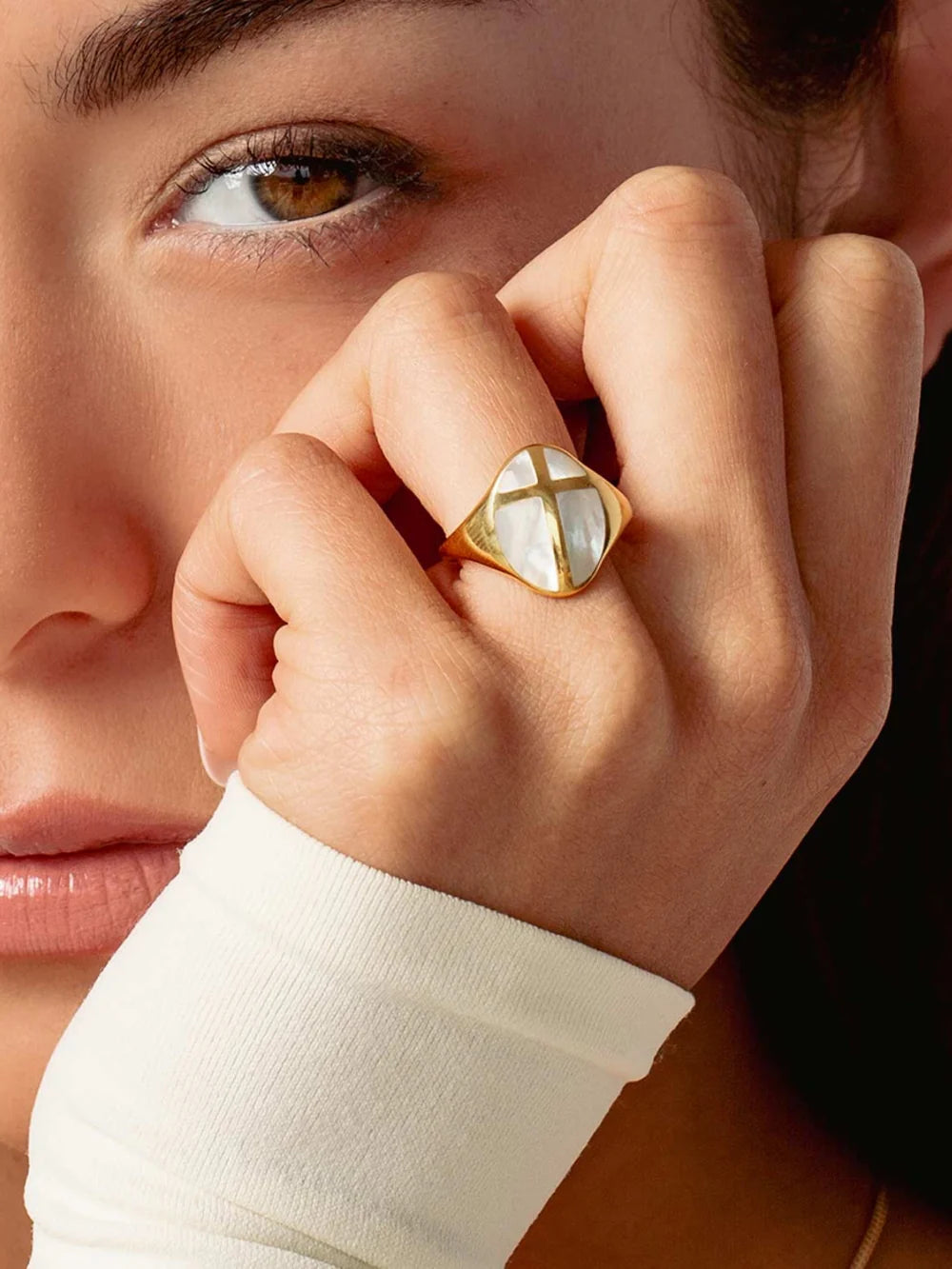 Mother of Pearl Cross Ring