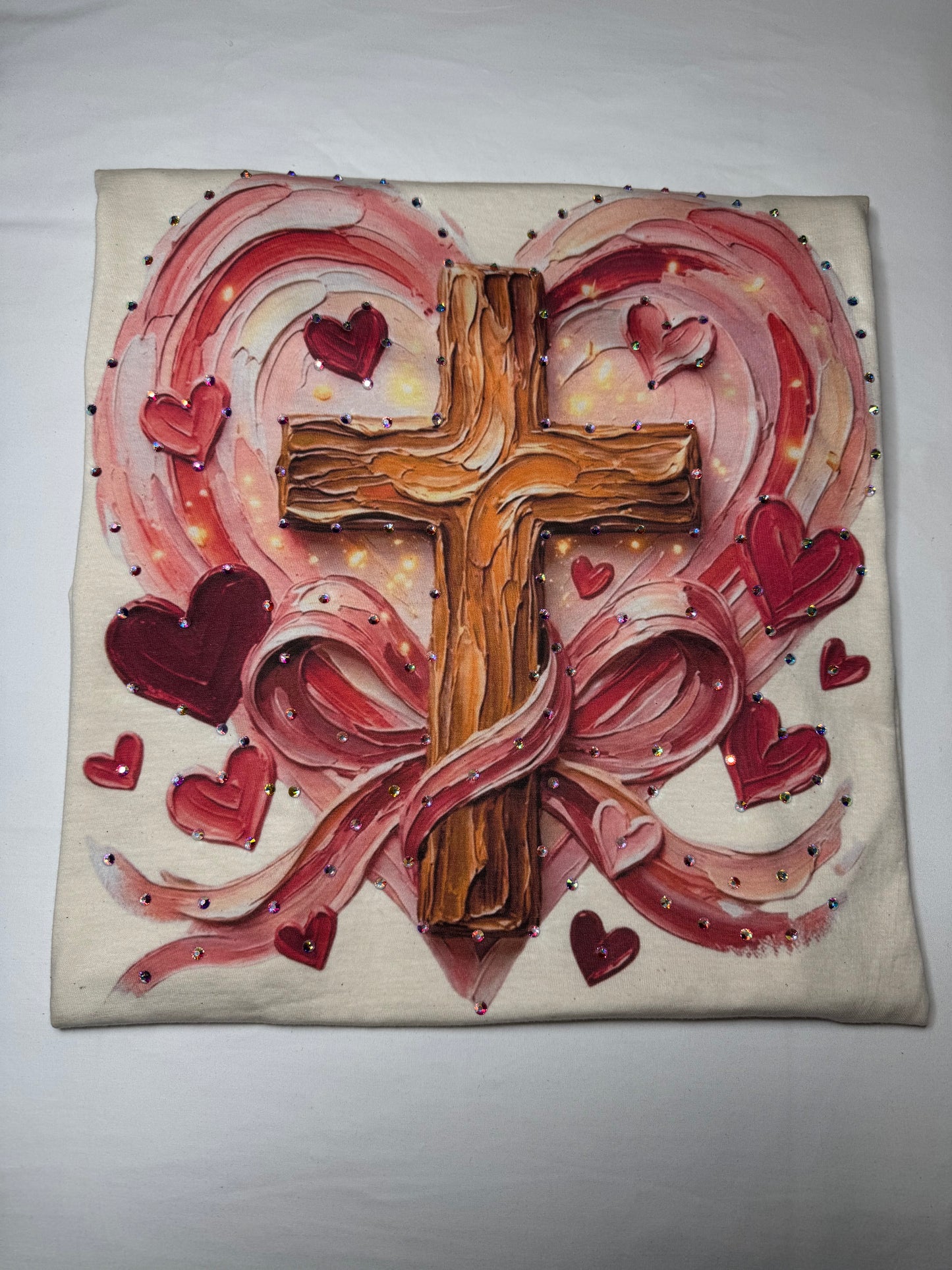 Cross Heart with AB Stones Tee