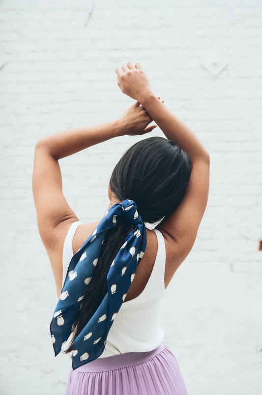 Elk Ivory Silk Scarf - Navy