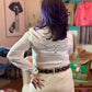 Boot Stitch Embroidered White Top w/Turquoise Snaps