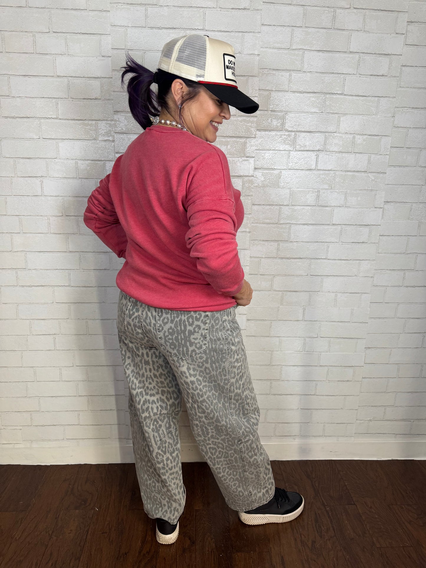 Grey Leopard Barrel Jeans