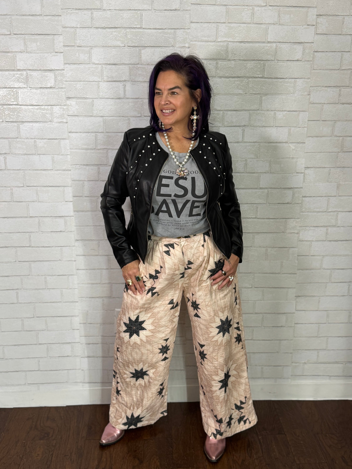 Geometric Star Wide Leg Pants
