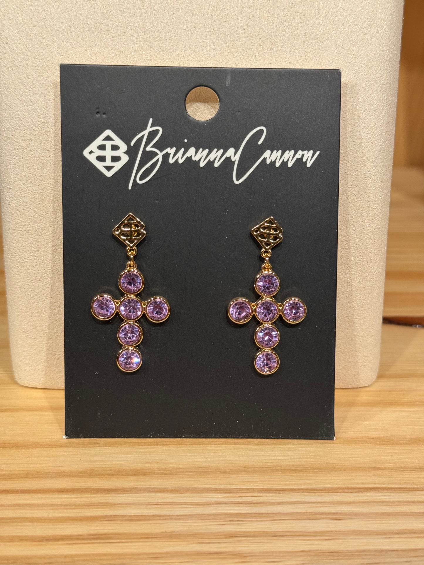 Lavender Crystal Cross Earrings