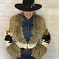 Faux Fur Shawl Collar Cow Pattern Coat