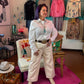 Boot Stitch Embroidered White Top w/Turquoise Snaps