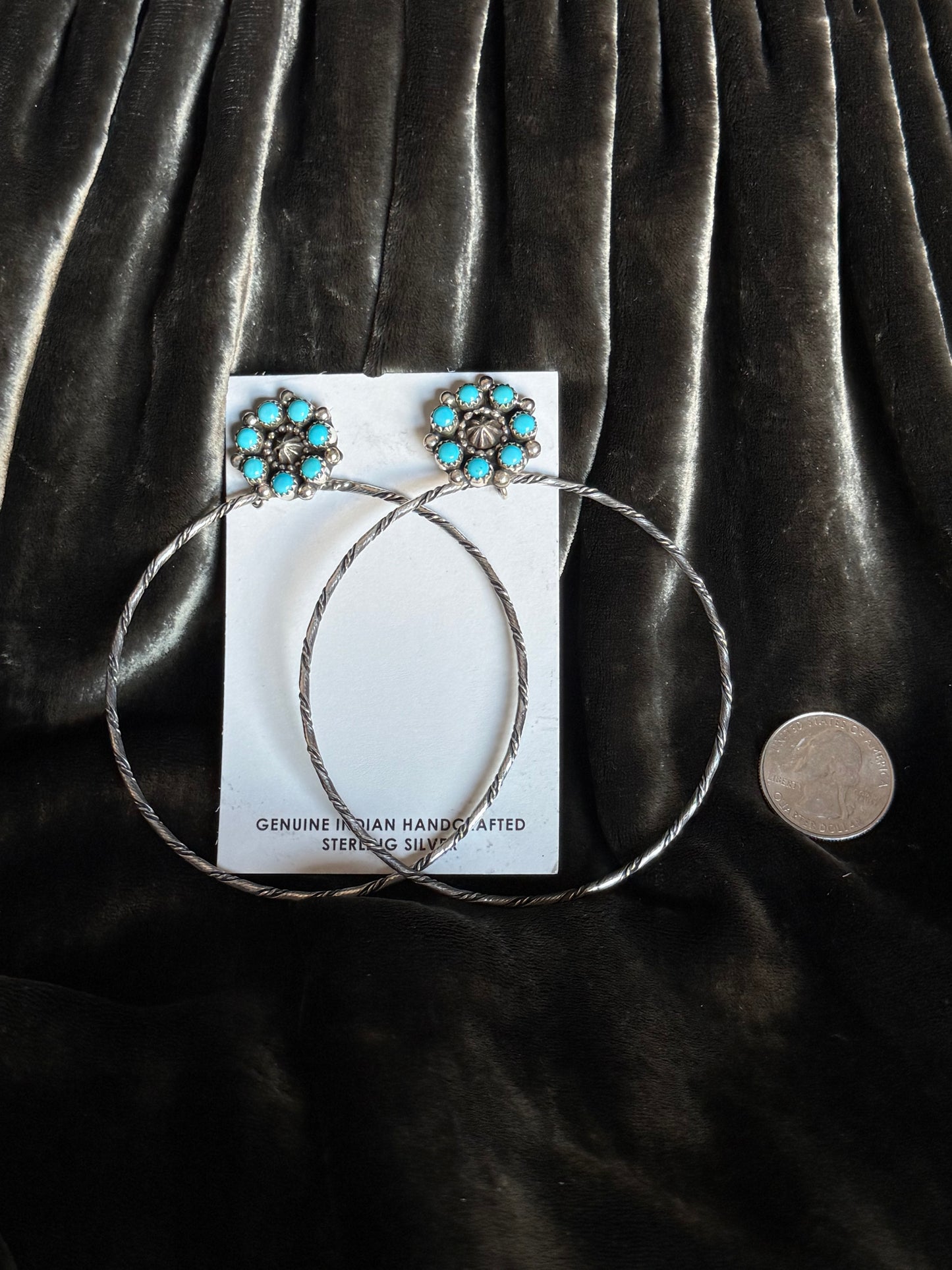 Sterling Silver Turquoise Flower Hoops