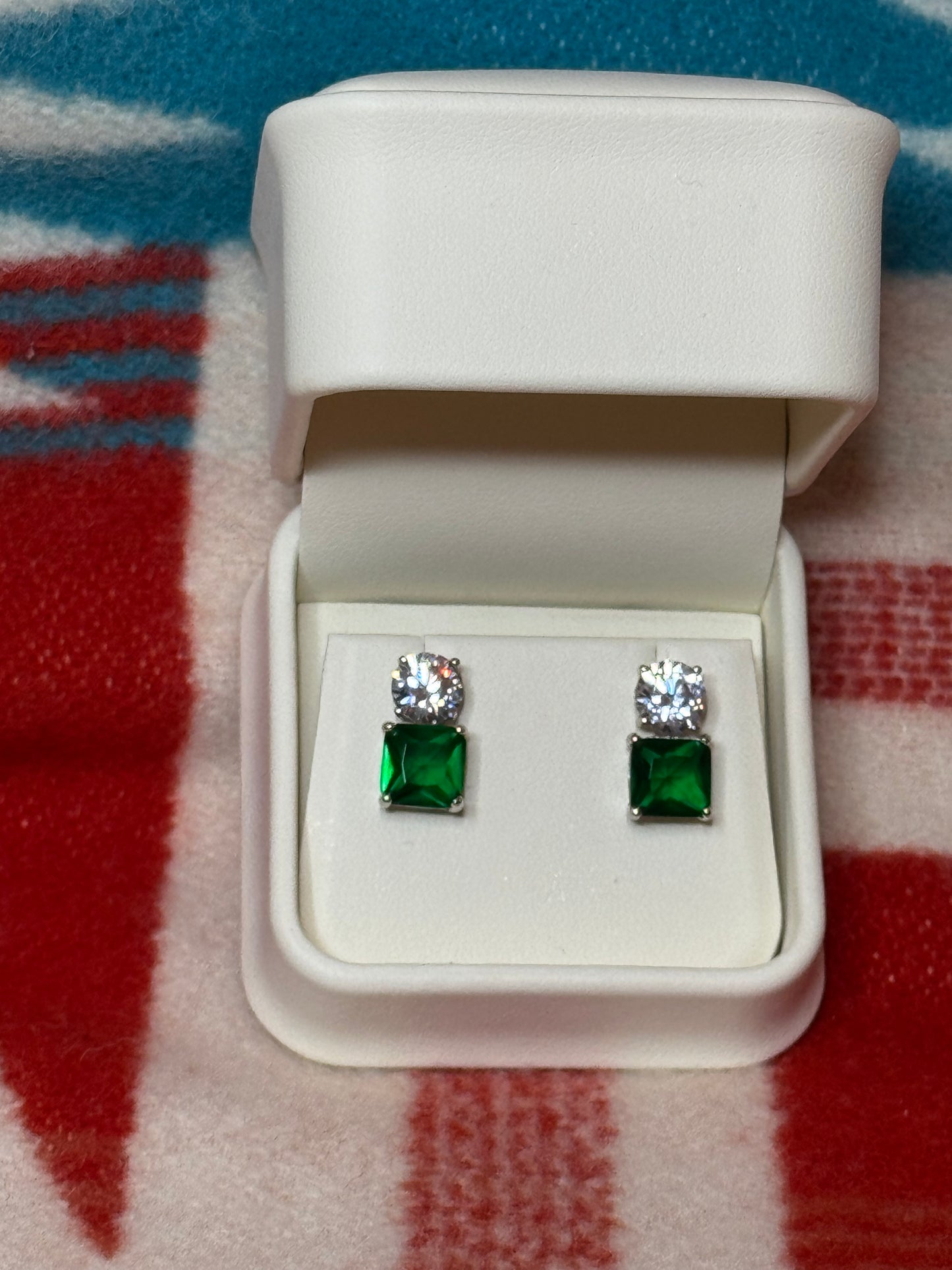 CZ Diamond & Emerald Earrings