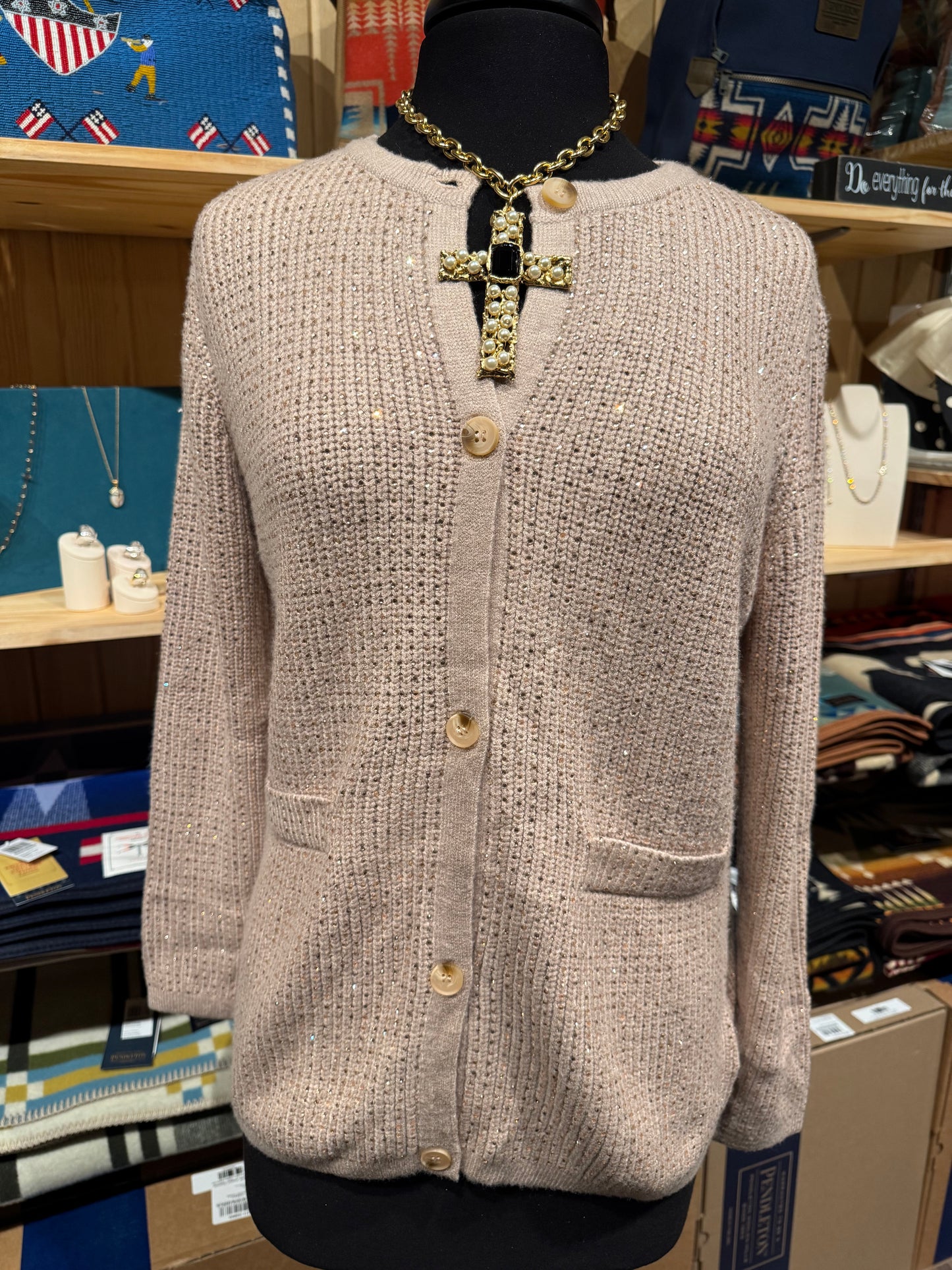 Sparkly Stone All Over Button Down Cardi Sweater