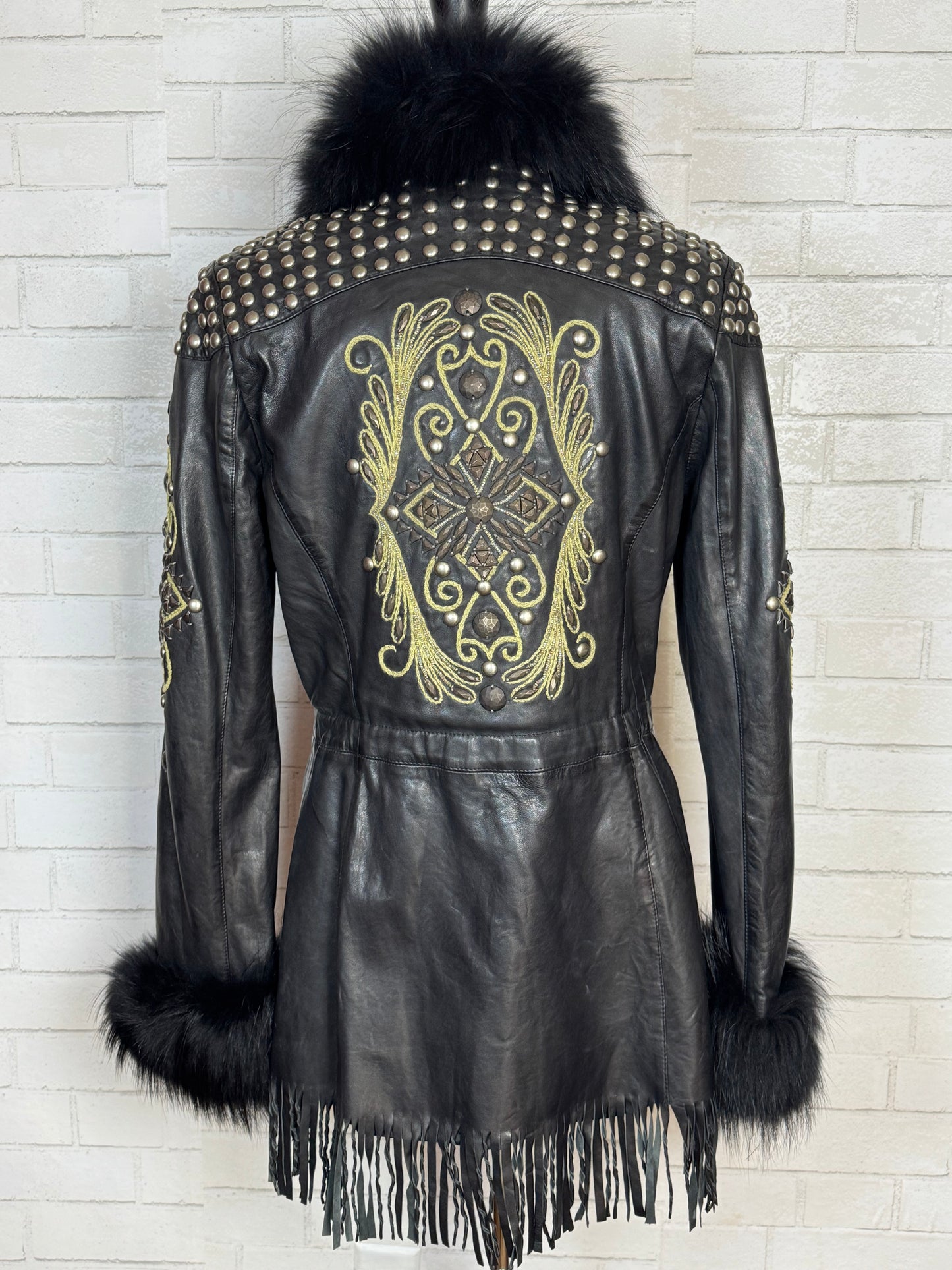 Pepi Black Leather Studs & Fur Jacket