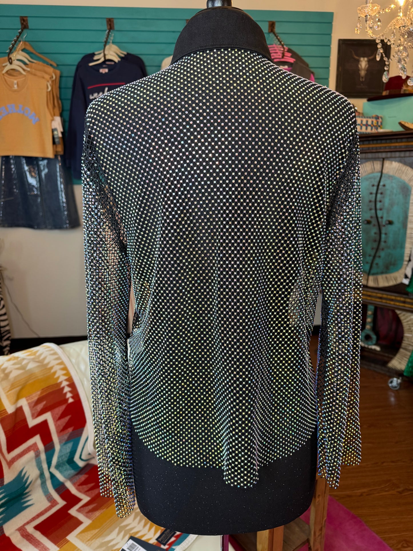 Long Sleeve Mesh Sparkle Shirt
