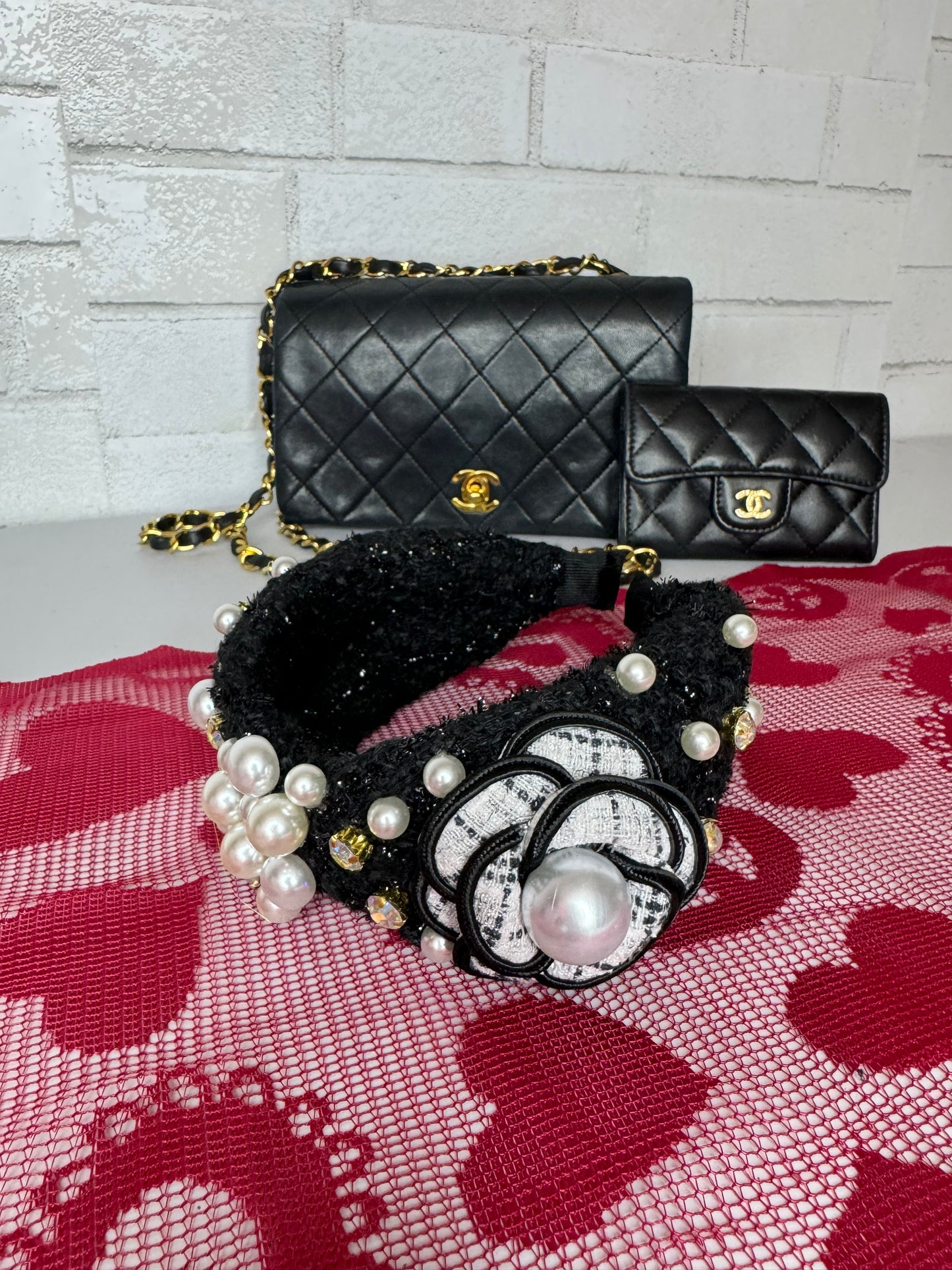 Black Headband with Pearls and AB Stones