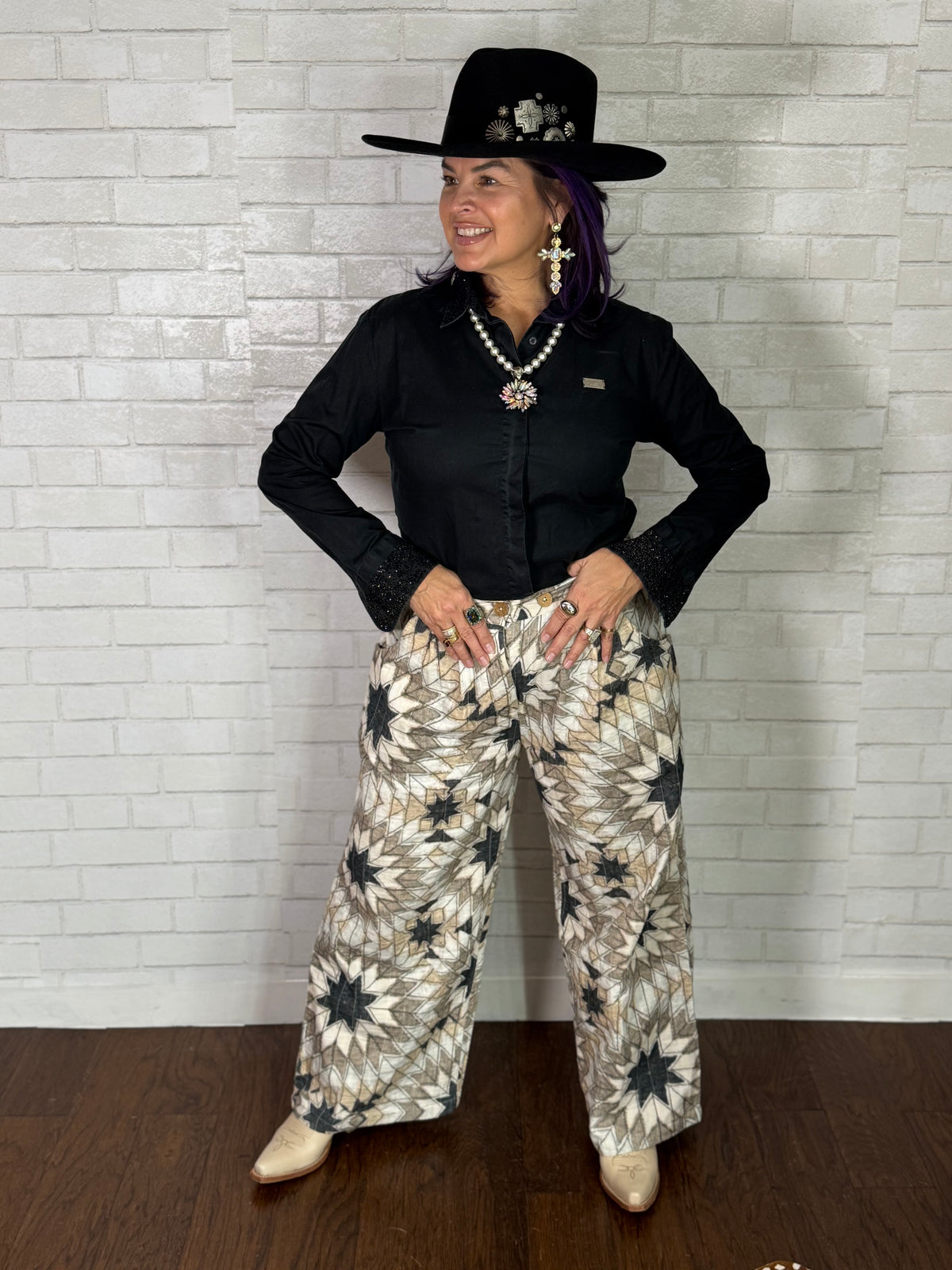 Geometric Star Wide Leg Pants