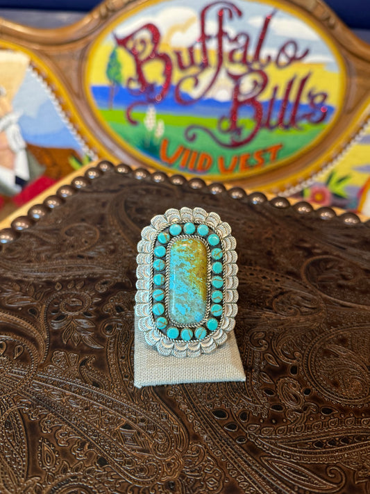 Larry Etcitty Handmade Kingman Turquoise adjustable ring