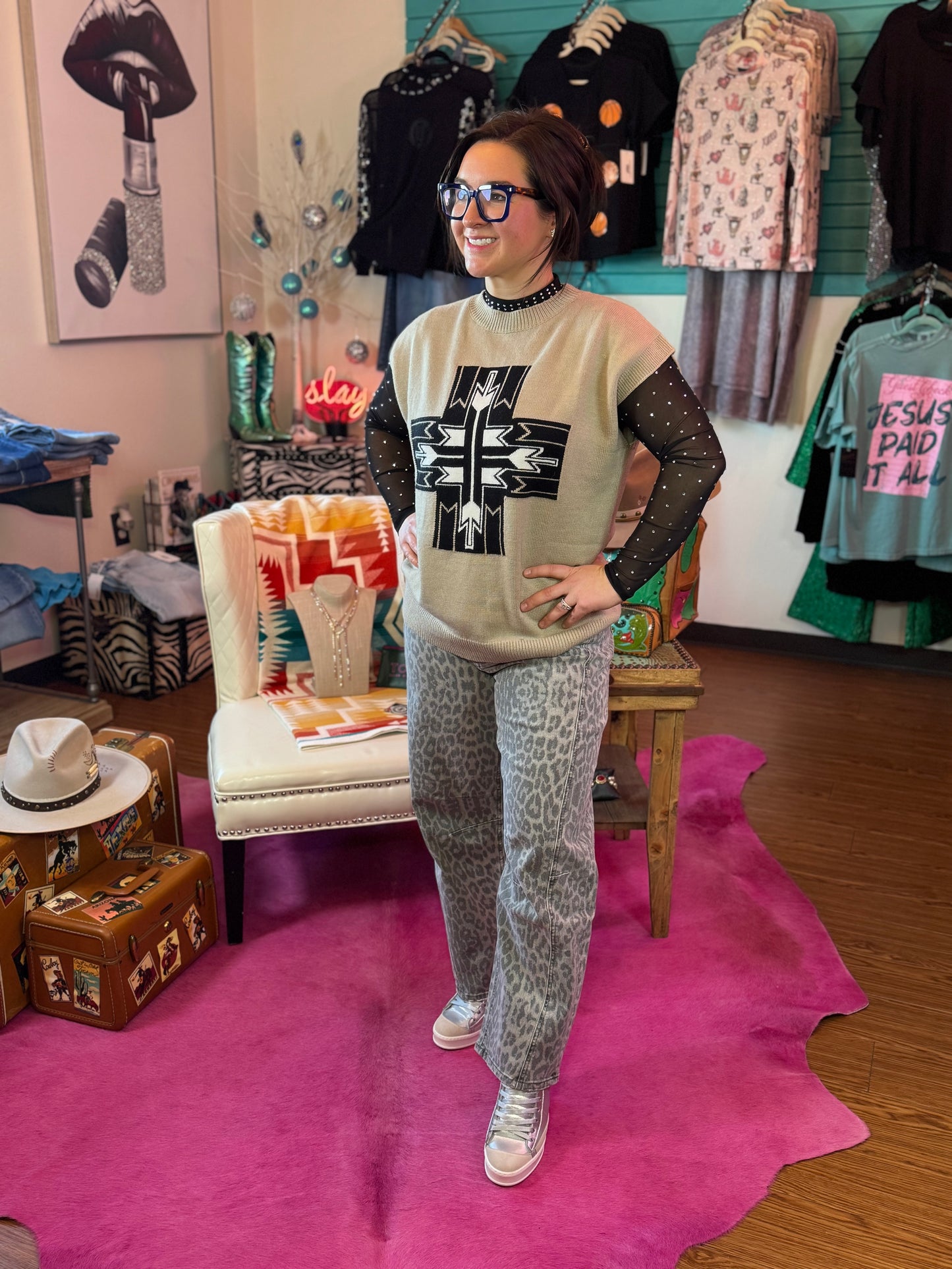 Grey Leopard Barrel Jeans