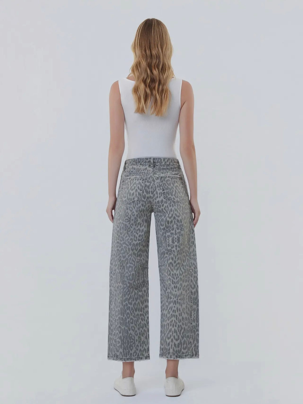 Grey Leopard Barrel Jeans