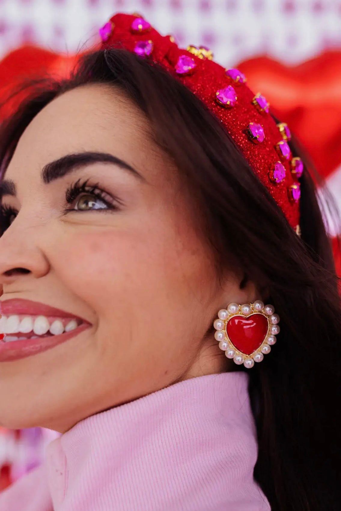 Red Heart Studs with Pearls
